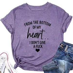 T-Shirt Women Cotton Blend Round Neck Short Sleeve Slogan Heart Graphic Printed Casual Streetwear Top