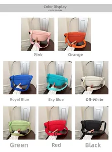 Detailed color display of nylon chest bags in eight vibrant shades for women