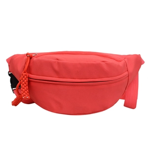 Classic red nylon saddle waist bag with black plastic buckle and adjustable strap