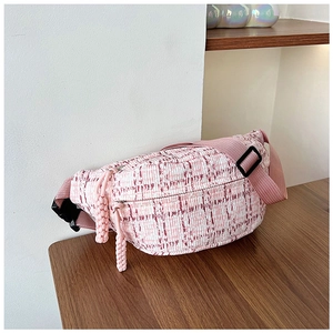 Plaid Tweed Waist Chest Bag Casual Adjustable Strap Zipper Belt Crossbody Bag For Women Fashion Lightweight