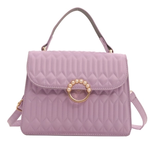 Lilac pleated crossbody bag with quilted pattern, gold clasp and elegant pearl detail