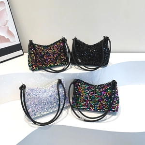 Sac Sous L'aisselle À Paillettes Pour Femmes Sac À Main À Bandoulière Brillant Pour Soirée Sac Baguette Mode