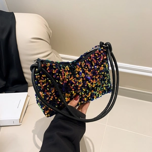 Sac sous le bras à paillettes multicolores avec doubles lanières noires pour femme