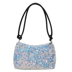 Sac baguette chic à paillettes bleues avec bandoulières à nœuds noirs et fermeture éclair