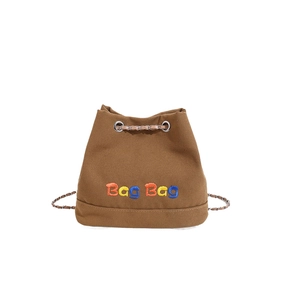 Sac à dos bourse en toile marron avec broderie Bag Bag colorée et bandoulière chaîne