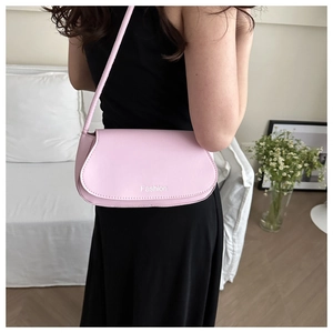 Chic pink PU leather baguette bag for women with fashion print and shoulder strap