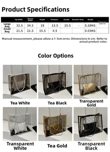 Guide des tailles pour grand sac cabas en PVC avec mesures et spécifications techniques