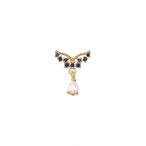Eleganter 18K vergoldeter Blumen-Schmetterling-Knorpelohrring mit blauem Zirkon und Tropfenstein