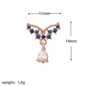 Roségold Knorpel-Ohrstecker mit blauem Zirkonia-Blumenmotiv und Abmessungen