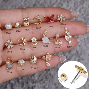 18k gold plated stainless steel 0.8mm flower stud earrings with shell and zircon inlay