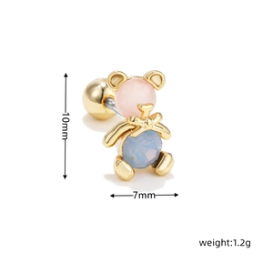 Detailed size view of pink and blue bear stud earring with dimensions 10mm by 7mm
