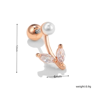 Detail view of 18k rose gold shell flower stud earring with size measurements