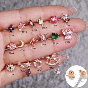 Rose gold angel wing cartilage earrings and mini studs with colorful zircons