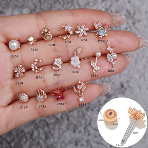 Korean Style Brass Zircon Flower Butterfly Star Moon Stud Earrings With Stainless Steel Pin Jewelry For Women