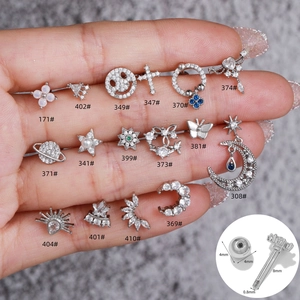 Copper Stud Earrings Zircon Inlaid Screw Ball Back Cartilage Piercing Jewelry Star Butterfly Moon Heart Shape For Women