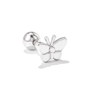 Silver butterfly screw-back ear stud made of polished steel for comfortable sleeping