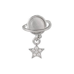 Silver planet stud earring with moonstone and sparkling star pendant for women