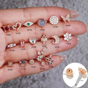 Rose gold flower heart butterfly cartilage earrings set with colorful zircons