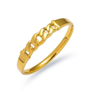 Bracciale in acciaio inossidabile dorato lucido con design centrale a catena cubana