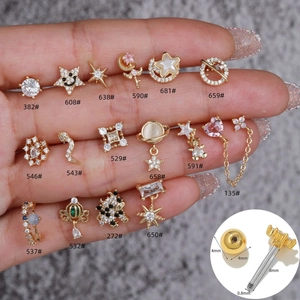 Orecchini a Bottone in Acciaio Inossidabile con Zirconia per Cartilagine Donna Oro Oro Rosa Fiore Stella Animale Saturno Cuore Gioielli Piercing
