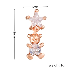 Dettagli dimensioni per orecchini a perno con stella e orsetto in oro rosa e zirconi