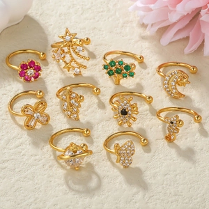 Niche Design Brass Zirconia Non-Pierced Ear Bone Clips Butterfly Flower Star Moon Seahorse Ear Cuffs For Women Fashion Jewelry