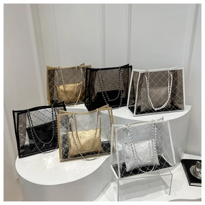 Sacs cabas transparents en PVC avec motif à losanges et bandoulières en chaîne colorée