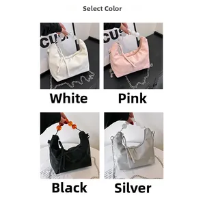 Collage of soft PU hobo bags with beaded handles in white, pink, black, and silver
