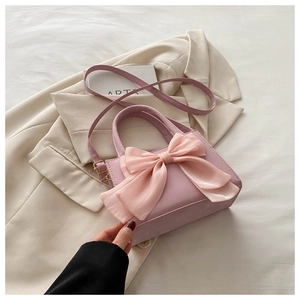 Borsa a Mano da Donna alla Moda in Pelle PU Con Decorazione a Fiocco Grande Elegante Borsa a Tracolla Tinta Unita Trendy Tote Bag