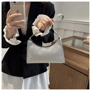 Sac sous le bras à paillettes argentées pour femmes style Hobo avec fermeture éclair