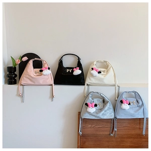 Fashion versatile women bag with bow metal charm and plush toy pendant in five colors