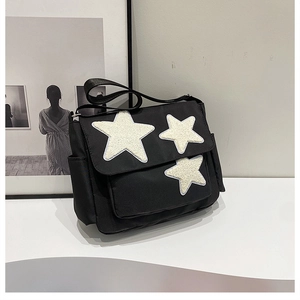 Women Large Capacity Canvas Shoulder Bag With Plush Star Patch Casual Crossbody Messenger Bag For School Daily