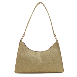 Sac à bandoulière hobo doré pailleté avec une silhouette demi-lune et fermeture éclair