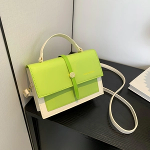 Women Contrast Color PU Leather Square Shoulder Bag Fashion Color Block Crossbody Bag Handbag With Adjustable Strap For Daily