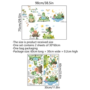 Stickers muraux dinosaures pour chambre d enfant avec paysages de volcans verts