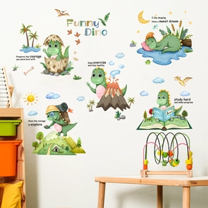 Stickers Muraux Dinosaure Dessin Animé Pour Chambre Enfant PVC Imperméable Décalcomanies Animaux Décoration