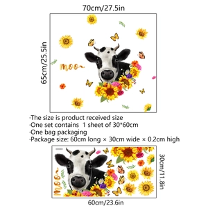 Autocollants muraux auto-adhésifs vache et tournesols pour décoration de chambre
