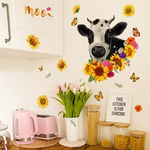 Autocollants muraux tournesol et vache auto-adhésifs pour décoration de cuisine