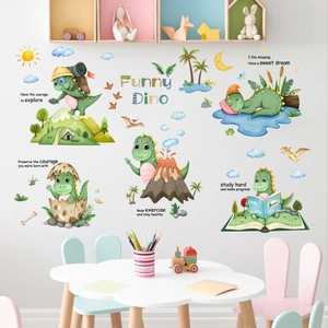 Stickers muraux dinosaures mignons avec phrases pour chambre d'enfant