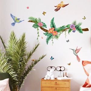 Hummingbird Butterfly Wall Stickers Tropical Plant Flower PVC Self-Adhesive Decals For Living Room Bedroom Decor