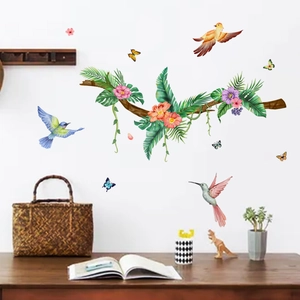 Vibrant hummingbird and floral wall decals for living room natural home wall decoration