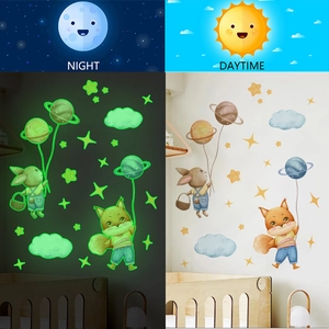 Luminous wall stickers set showing day and night glowing effects for kids room