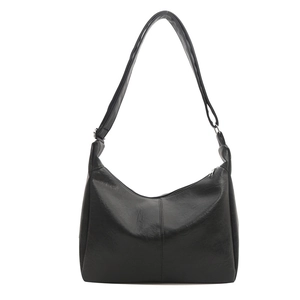 Minimalist black lychee texture PU leather hobo tote bag with vertical stitching