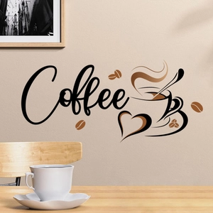 Sticker mural Coffee minimaliste avec grains de café et cœur pour décor de café moderne