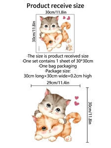 Detail view showing 30x30cm layout and size specifications for cartoon cat wall stickers
