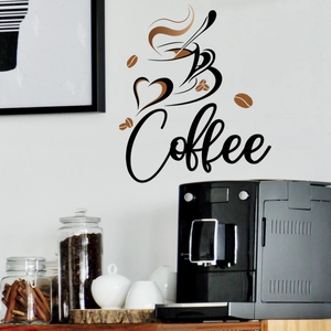 Sticker mural tasse à café avec grains pour déco cuisine et bureau
