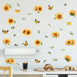 Adesivi murali con girasoli e farfalle colorate per decorazioni calde del soggiorno