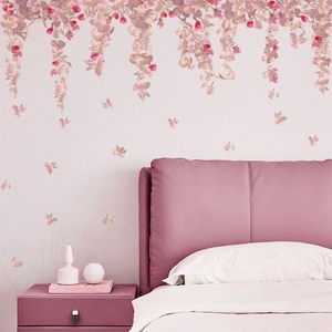 Stickers muraux fleurs roses décoratifs pour tête de lit dans la chambre à coucher