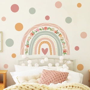 Rainbow Flower Wall Stickers PVC Self-Adhesive Decals Kids Nursery Bedroom Decoration Bohemian Morandi Style