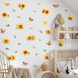 Adesivi Murali Girasole Farfalla PVC Autoadesivi Rimovibili DIY Arredo Casa Floreale Natura Soggiorno Camera Da Letto